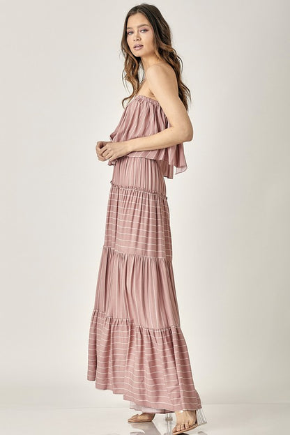 Pin Stripe Print Tube Maxi Dress