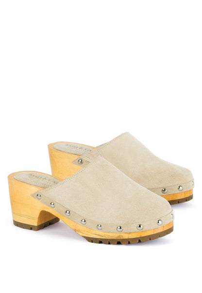 CEDRUS FINE SUEDE STUDDED CLOG MULES