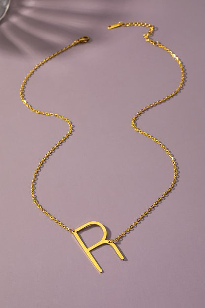 Large stainless steel initial pendant necklace