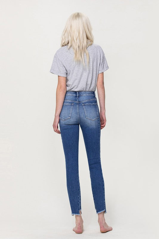 High Rise Ankle Skinny with Uneven Hem Detail