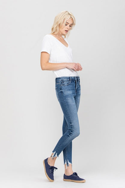 HIGH RISE ANKLE SKINNY HEM DETAILS