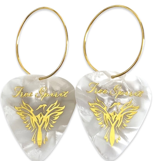 Free Spirit White Pearl Reversible Guitar Pick Earrings